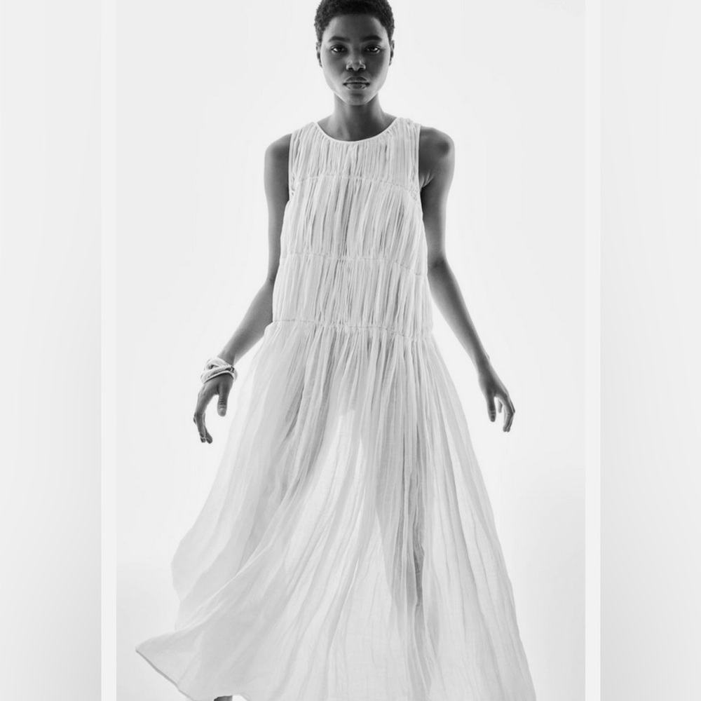 H&M Ramie Maxi Dress - White Size Small